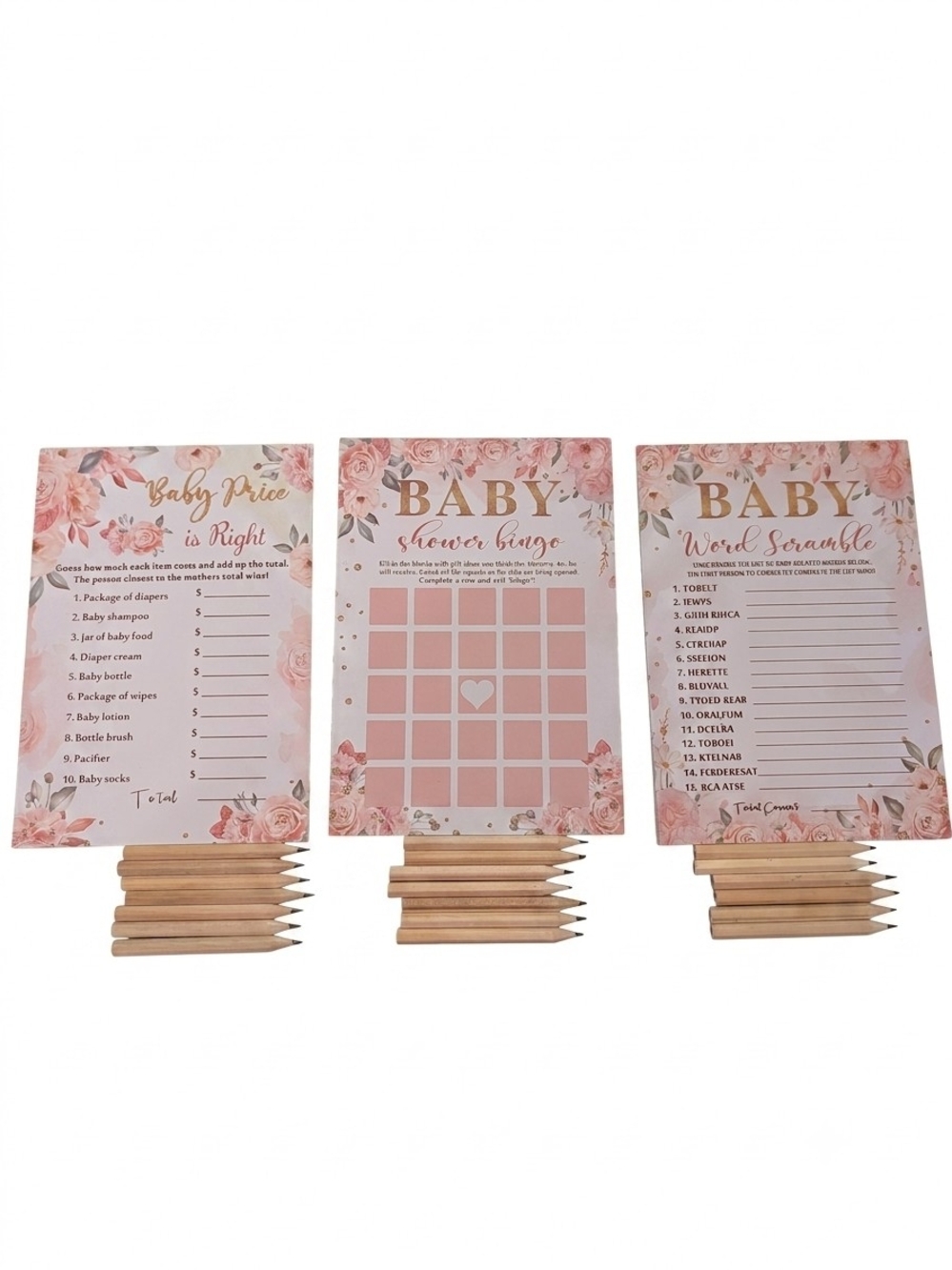 Baby Shower Game Set Of 3 Games And Pencils